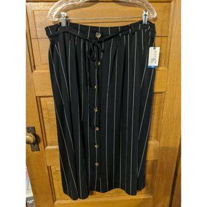 Terra & Sky Button Front Midi Skirt Black White Striped Size 0X (14W) Womens